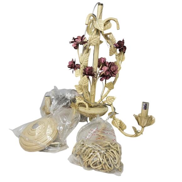 Deadstock Vintage 90s JC Penney Italian Tole Metal Floral Chandelier Light - Picture 1 of 5